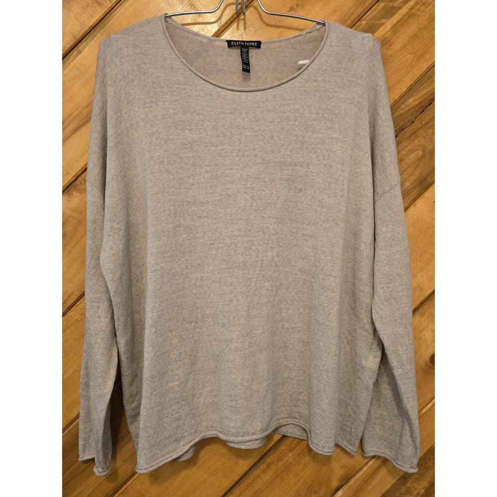Eileen Fisher Sweater Shirt Women Beige Extra Fine Merino Wool Sz XL Long Sleeve